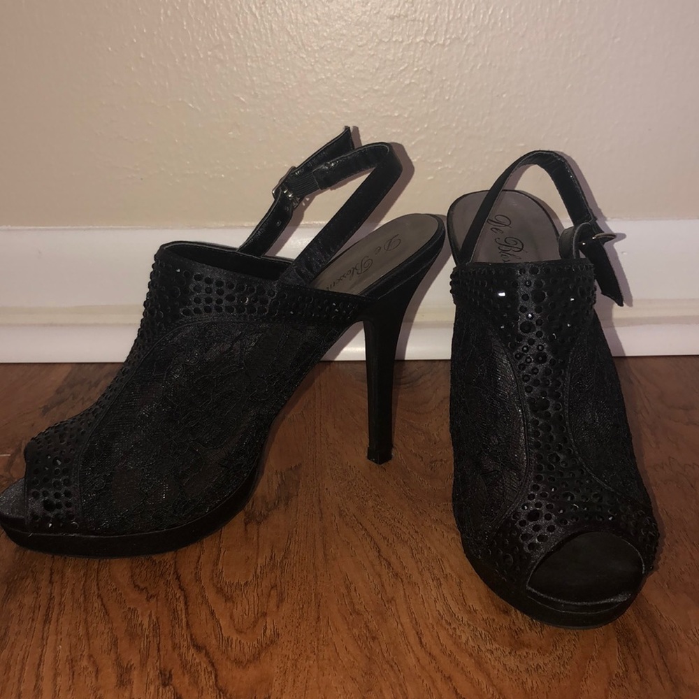 Lace and black diamond heels